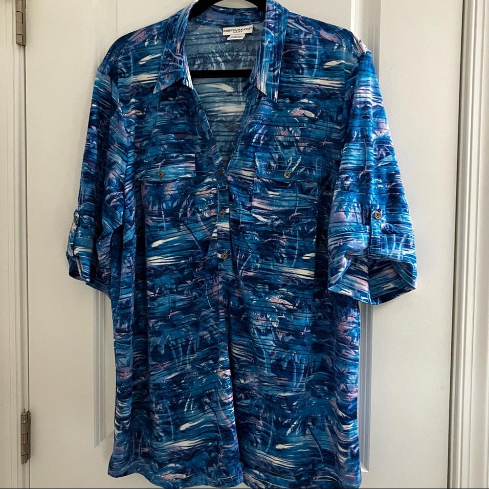REBECCA MALONE | blue pink Hawaiian shirt top| size 1X